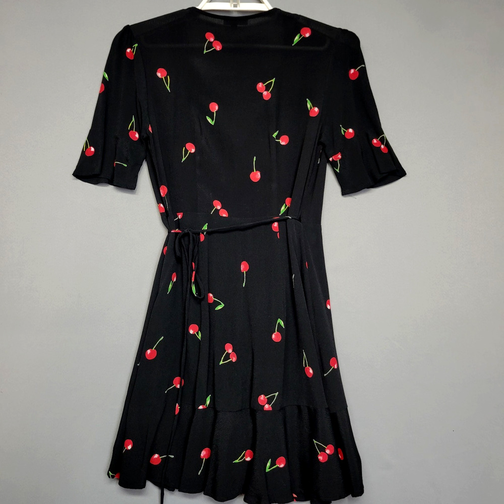 Rails‎ Aimee Wrap Style Cerise Cherry Dress Black Red Womens XS Flirty Mini - Picture 9 of 13
